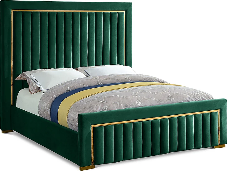 Meridian Dolce Velvet Queen Bed in Green Velvet DolceGreen-Q