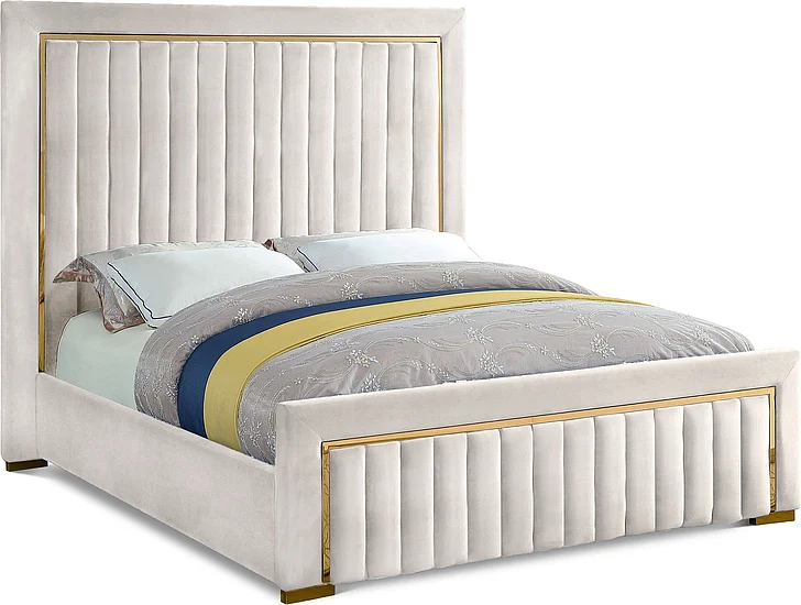 Meridian Dolce Velvet Queen Bed in Cream Velvet DolceCream-K