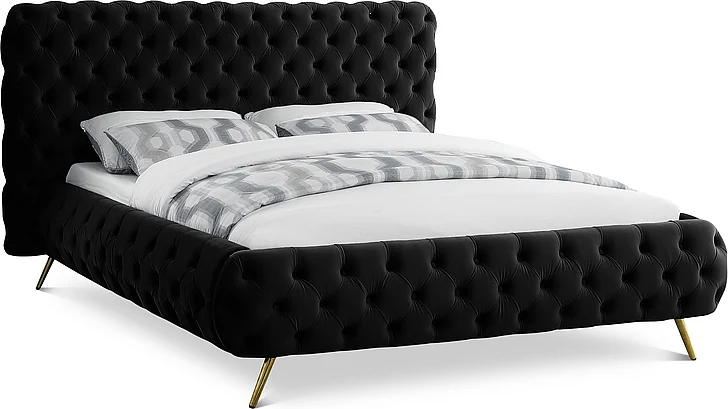 Meridian Delano Velvet Queen Bed in Black Velvet DelanoBlack-Q