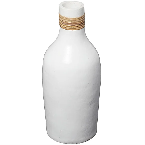 UMA White Ceramic Decorative Vase with Wrapped Rattan Detailing, 8 x 8 x 20 | 31355