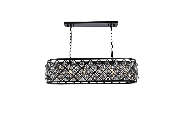 Elegant Madison 6 Light Matte Black Chandelier Silver Shade (Grey) Royal Cut Crystal 1216G40MB-SS/RC