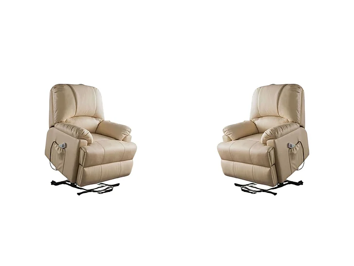 ACME Ixora Recliner with Power Lift and Massage in Beige Synthetic Leather 59286 (Set of 2)