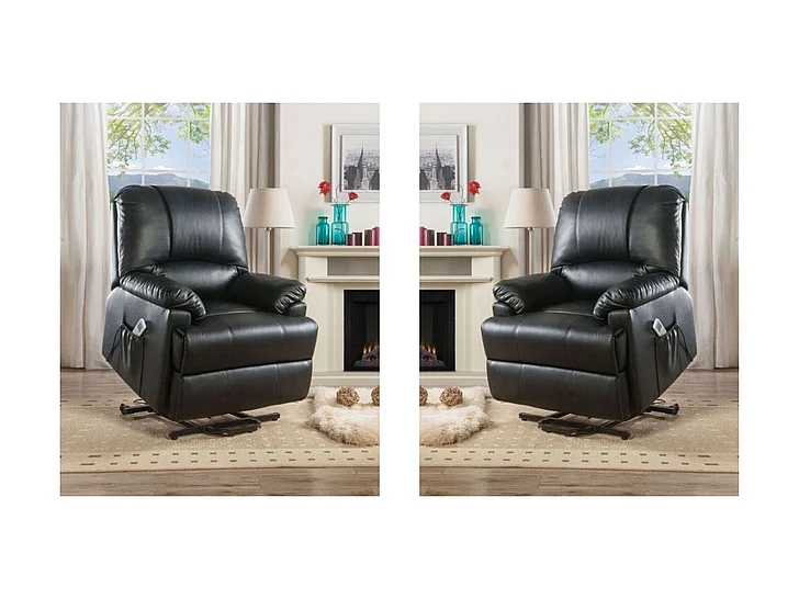 ACME Ixora Recliner with Power Lift and Massage in Black Synthetic Leather 59285 (Set of 2)