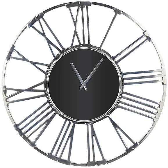 UMA Silver Aluminum Metal Geometric Open Frame Decorative Wall Clock with Black Glass Center, 35" x 2" x 35" | 31509
