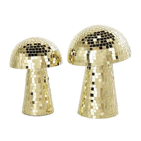 UMA Gold Glass Mushroom Handmade Mosaic Mirrored Decorative Sculpture, Set of 2 10, 8H | 31545 CLOSEOUT