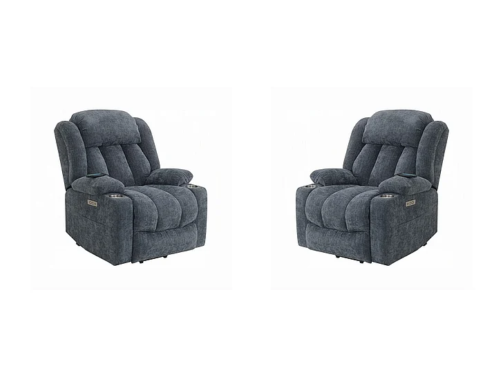 ACME Omarion Power Recliner with Lift and Heating Massage in Blue Velvet LV02996 (Set of 2)