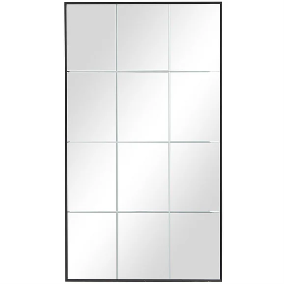 UMA Black Wooden Grid Style Panel Room Wall Mirror, 23" x 1" x 40" | 31586 CLOSEOUT