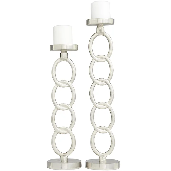 UMA Silver Aluminum Metal Geometric Decorative Candle Holder, Set of 2 23, 19H | 31604 CLOSEOUT