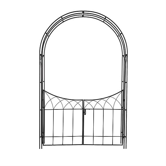 UMA Black Metal Indoor Outdoor Arched Gate Garden Arbor with Lattice Work Sides, 55 x 14 x 86 | 31617