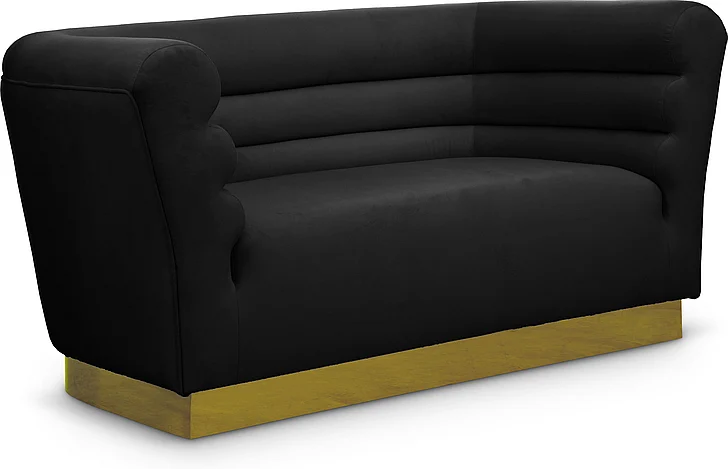 Meridian Bellini Velvet Loveseat in Black Velvet 669Black-L