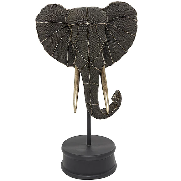 UMA Black Polystone Elephant Decorative Sculpture, 15" x 9" x 27" | 31816 CLOSEOUT