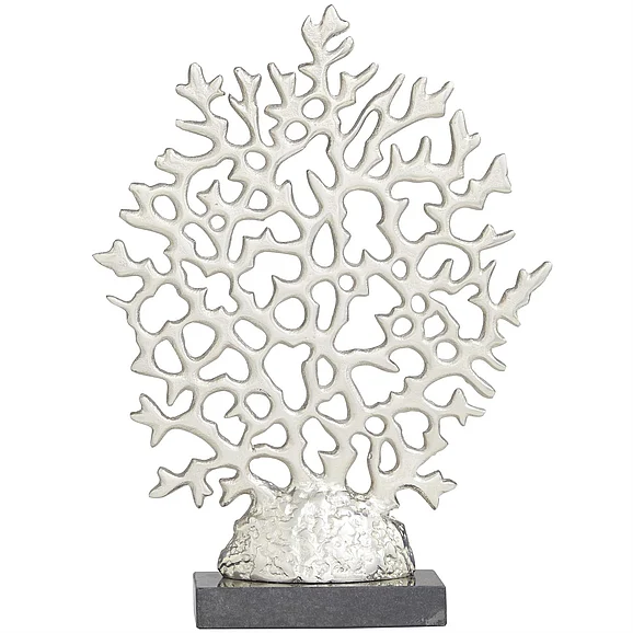 UMA Silver Aluminum Metal Coral Decorative Sculpture with Marble Base, 12" x 3" x 16" | 31825 CLOSEOUT