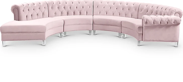 Meridian Anabella Modular Velvet Sectional in Pink Velvet 697Pink-Sec-4PC