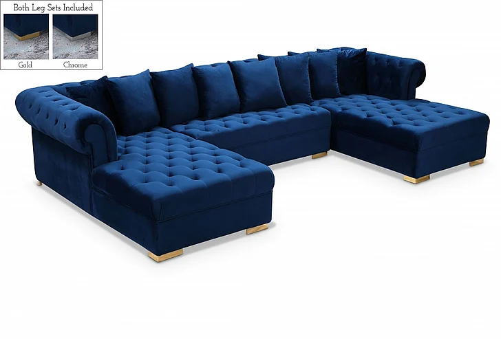 Meridian Presley 3pc. Velvet Sectional in Navy Velvet 698Navy-Sectional