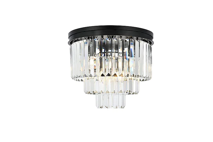 Elegant Sydney 9 Light Matte Black Flush Mount Clear Royal Cut Crystal 1231F20MB/RC