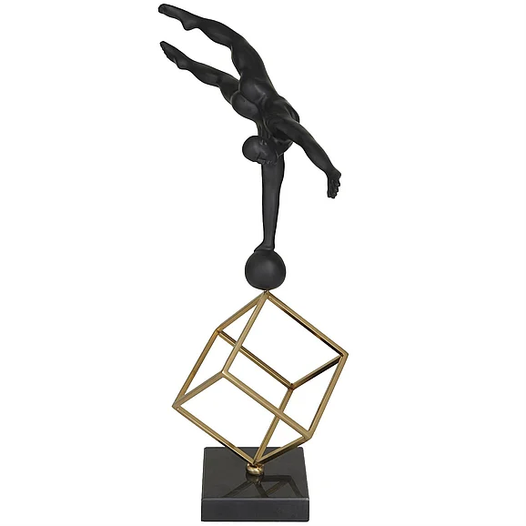 UMA Black Marble Gymnast Decorative Sculpture with Gold Cube Base, 11" x 6" x 17" | 31983 CLOSEOUT