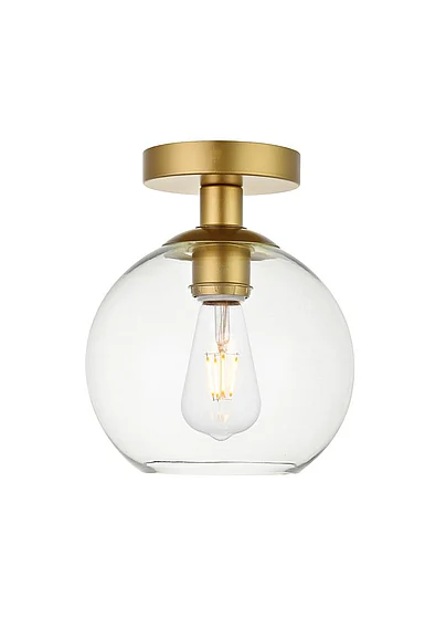 Elegant Baxter 1 Light Brass Flush Mount with Clear Glass LD2204BR