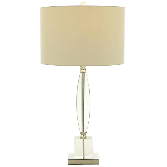 UMA CosmoLiving by Cosmopolitan Clear Crystal Transparent Base Room Table Lamp with Drum Shade, 15" x 15" x 29" | 31985 CLOSEOUT