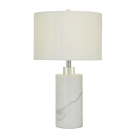 UMA White Marble Thick Stand Room Table Lamp with Drum Shade, 15" x 15" x 26" | 31991