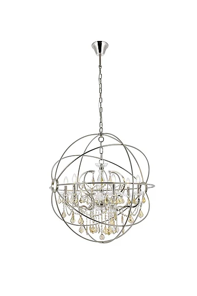 Elegant Geneva 6 Light Polished Nickel Chandelier Golden Teak (Smoky) Royal Cut Crystal 1130D32PN-GT/RC