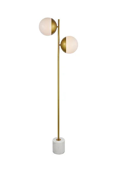 Elegant Eclipse 2 Lights Brass Floor Lamp with Frosted White Glass LD6114BR