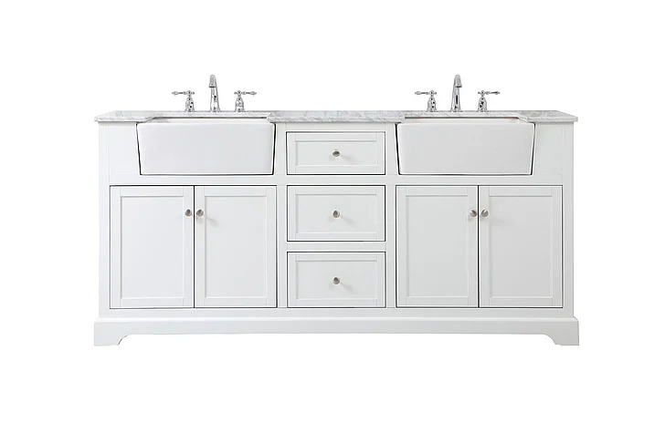 Elegant 72 In. Double Bathroom Vanity in White VF60272DWH