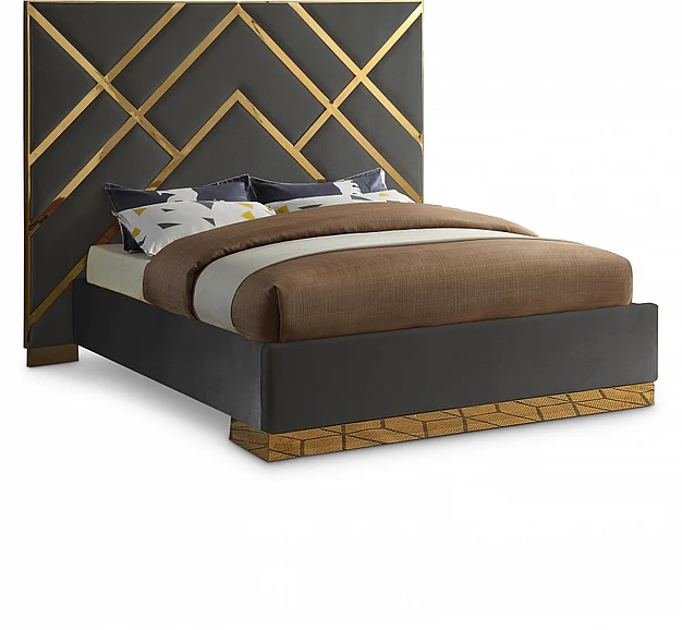 Meridian Vector Velvet Queen Bed in Grey Velvet VectorGrey-Q