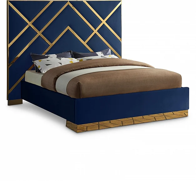 Meridian Vector Velvet King Bed in Navy Velvet VectorNavy-K