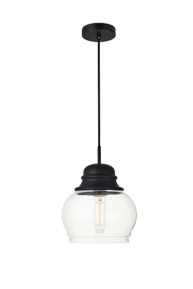 Elegant Kenna 1 Light Black Pendant with Clear Glass LD2252BK