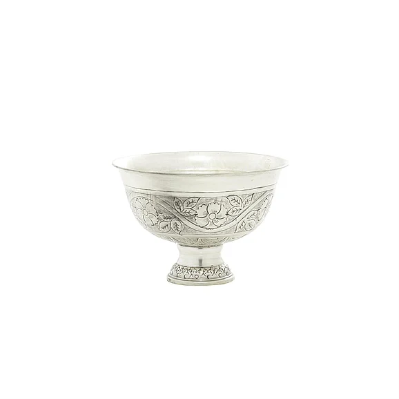 UMA Silver Metal Decorative Bowl with Embedded Details, 8" x 8" x 6" | 32581