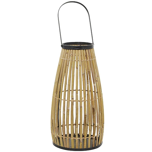 UMA Brown Wicker Wood Handmade Slatted Frame Decorative Indoor Outdoor Candle Lantern with Handle, 11" x 11" x 20" | 32595 CLOSEOUT