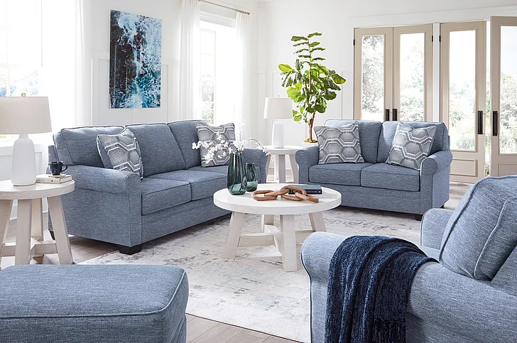Carissa Manor 3-Piece Living Room Set in Denim