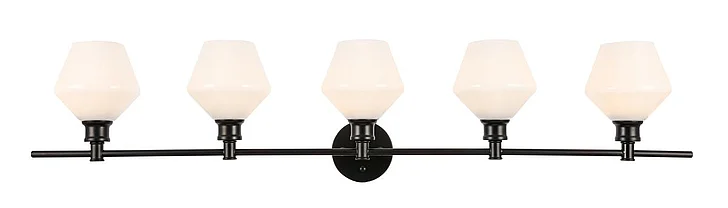 Elegant Gene 5 Light Black and Frosted White Glass Wall Sconce LD2325BK
