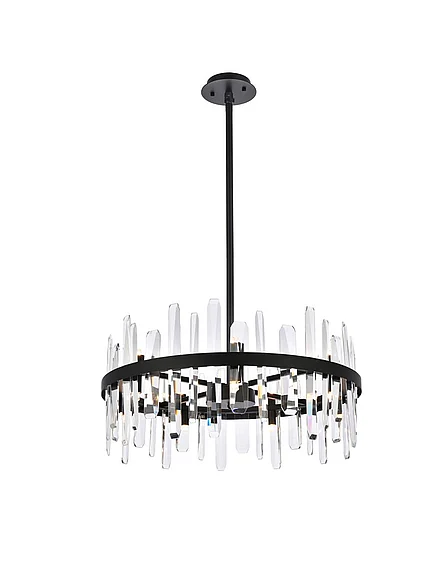 Elegant Serena 25 In. Crystal Round Pendant in Black 2200D25BK