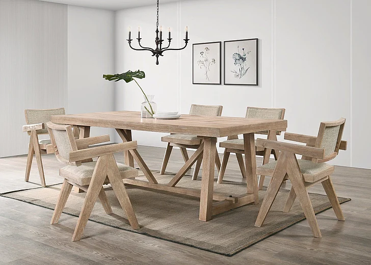 Alpine Furniture Raquel 7-Piece Rectangular Dining Table Set in Driftwood