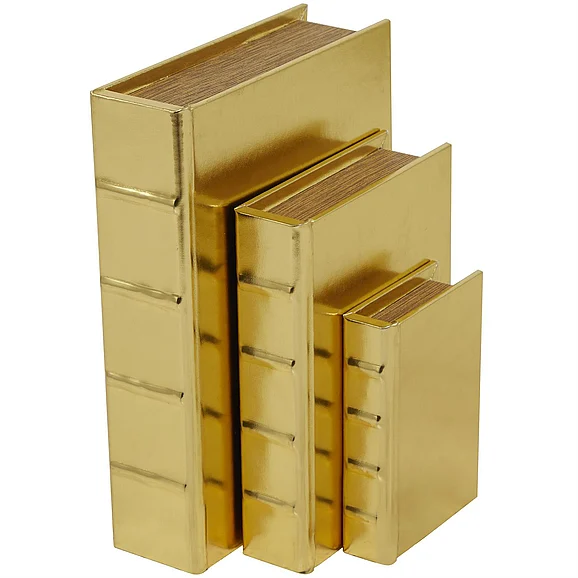 UMA CosmoLiving by Cosmopolitan Gold Faux Leather Metallic Book Storage Decorative Box with Textured Spine, Set of 3 12, 9, 7H | 32705