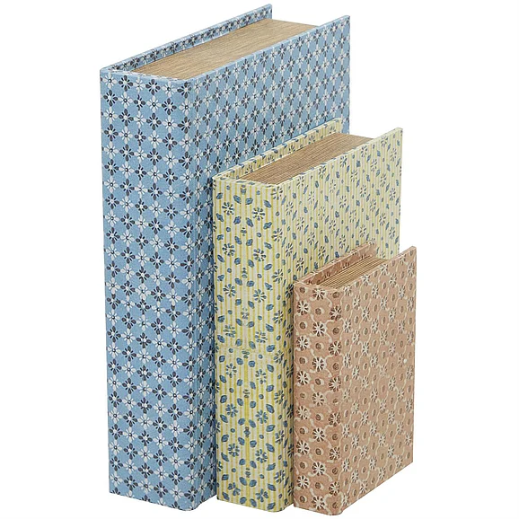 UMA Multi Colored Canvas Floral Book Storage Decorative Box with Varying Vintage Patterns, Set of 3 12, 9, 6H | 32724 CLOSEOUT