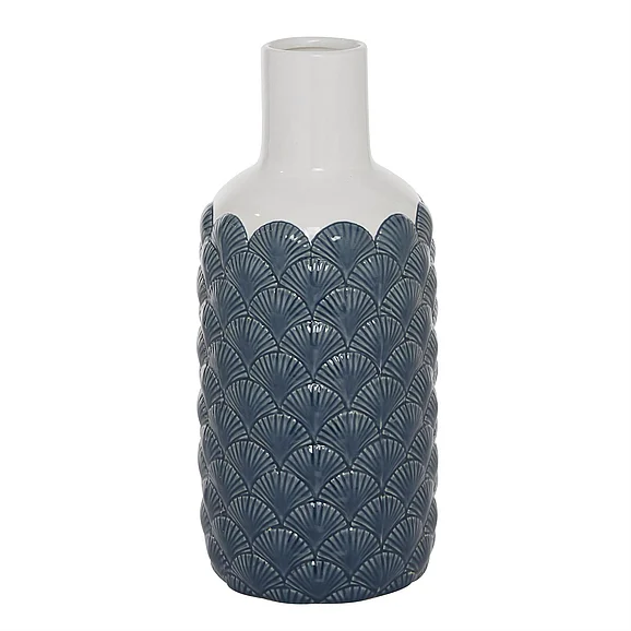 UMA Blue Ceramic Decorative Vase with Shell Designs, 6" x 6" x 13" | 32753 CLOSEOUT