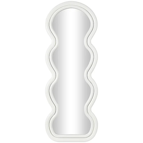 UMA White Wooden Abstract Wavy Room Wall Mirror with Layered Frame, 24 x 1 x 63 | 32943