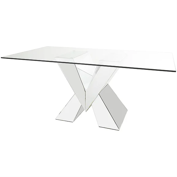 UMA Silver Glass Dining Table with Silver X-Shaped Base, 71" x 40" x 31" | 32944 CLOSEOUT