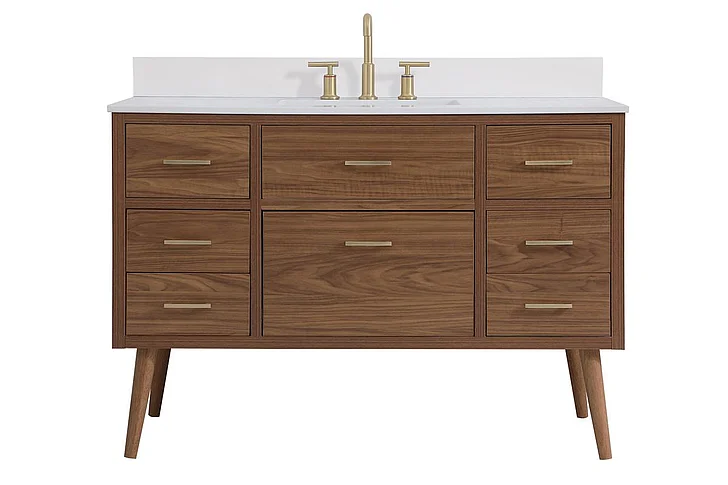 Elegant 48 In. Bathroom Vanity in Walnut Brown with Backsplash VF41048WB-BS
