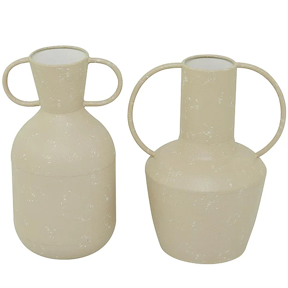 UMA Beige Metal Decorative Vase with Handles, Set of 2 7, 9W | 32975 CLOSEOUT