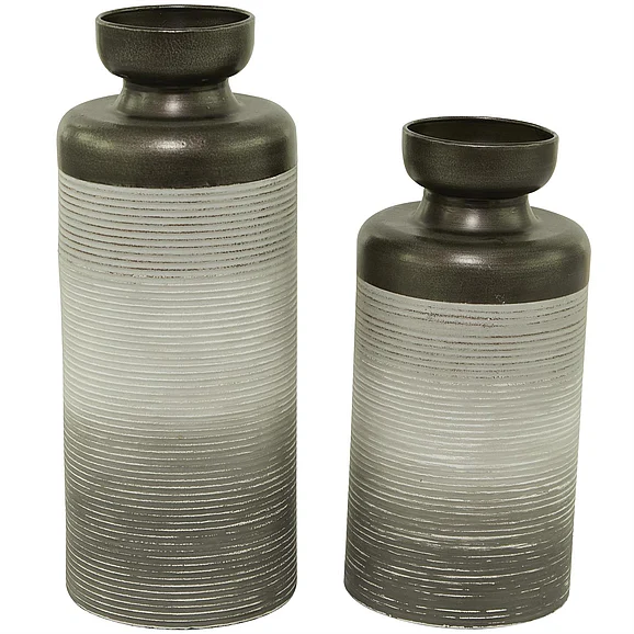 UMA Bronze Metal Decorative Vase with Embossed Ribbing, Set of 2 16, 13H | 32989 CLOSEOUT