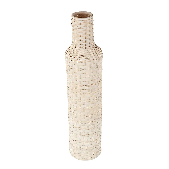 UMA Bamboo Wood Tall Woven Floor Decorative Vase in White 32994