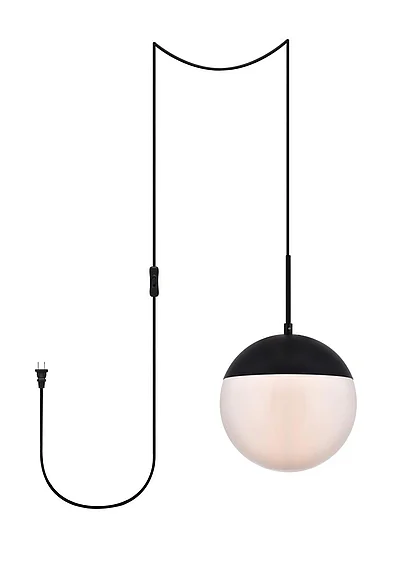 Elegant Eclipse 1 Light Black Plug in Pendant with Frosted White Glass LDPG6032BK