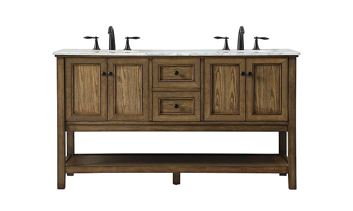 Elegant 60 In. Double Bathroom Vanity in Driftwood VF27060DDW