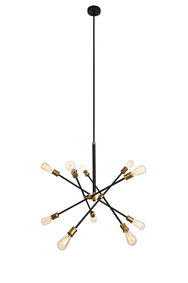 Elegant Axel Collection Chandelier D27.2 H32.5 LT:10 Black and Brass Finish LD8003D28BK