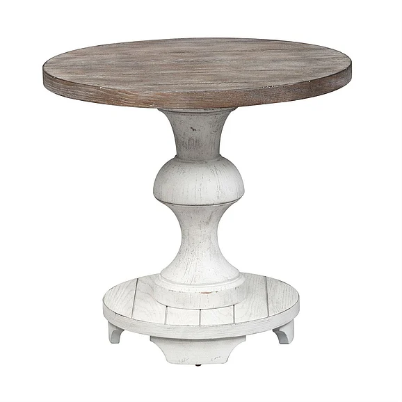 Liberty Sedona Round End Table in Heavy Distressed White 331-OT1020