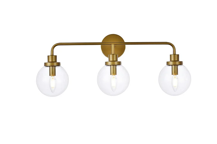 Elegant Hanson 3 Lights Bath Sconce in Brass with Clear Shade LD7035W28BR