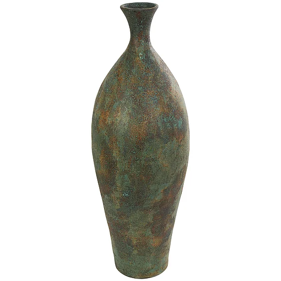 UMA Green Ceramic Tall Distressed Antique Style Decorative Vase, 13" x 13" x 37" | 33750